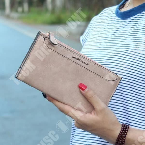 TD® lång plånbok för kvinnor i beige läder Dragkedja framficka Flerfickor Chic Clean Finishes