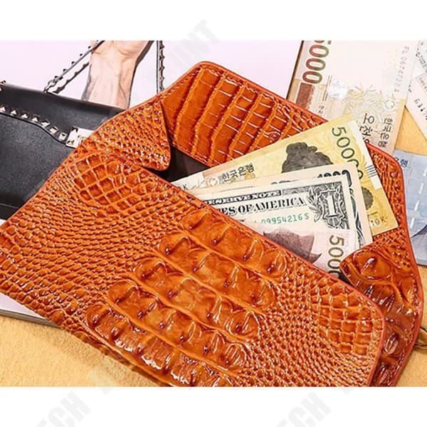 TD® multifunktionell lång läderplånbok för kvinnor Flera fack Sedlar Kort Alligator Bruna fjäll