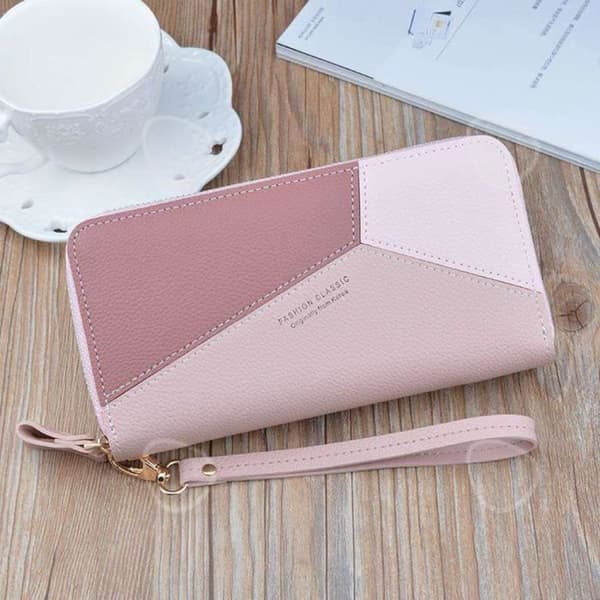 Plånbok - CONFO® - Dubbel dragkedja - PU-läder - Rosa - Långa sömmar