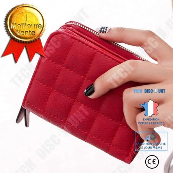 TD® Lång läderplånbok för kvinnor Multifunktionell Flera fack Sedlar Kort Foton Fickor Design Rött läder