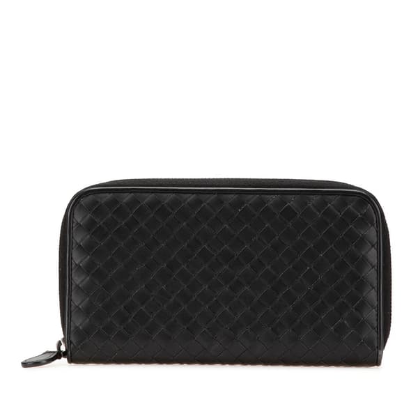 Pre-owned Bottega Veneta Nappa Intrecciato Zip Around Long Wallet Black