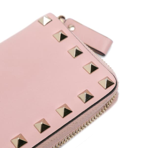 Pre-owned Valentino Leather Rockstud Zippy Wallet Pink
