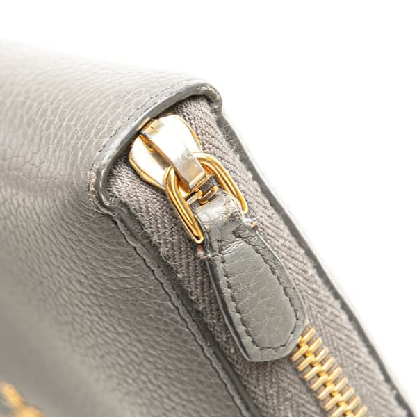 Pre-owned Prada Vitello Daino Zip Around Long Wallet Gray