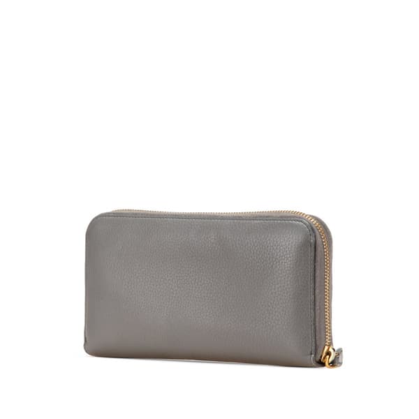 Pre-owned Prada Vitello Daino Zip Around Long Wallet Gray