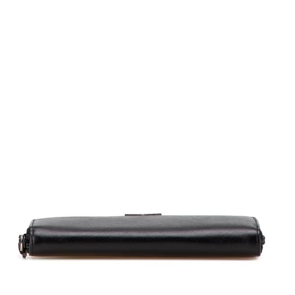 Pre-owned Prada Saffiano Zip Around Long Wallet Black