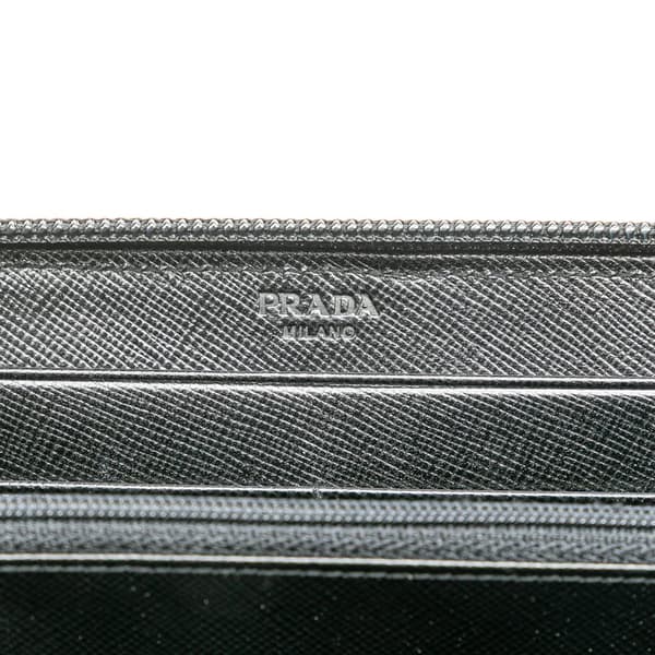 Pre-owned Prada Saffiano Zip Around Long Wallet Black