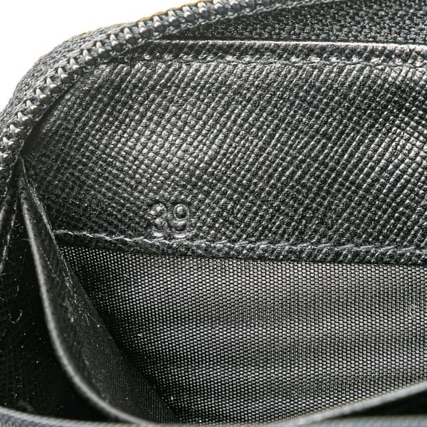 Pre-owned Prada Saffiano Zip Around Long Wallet Black
