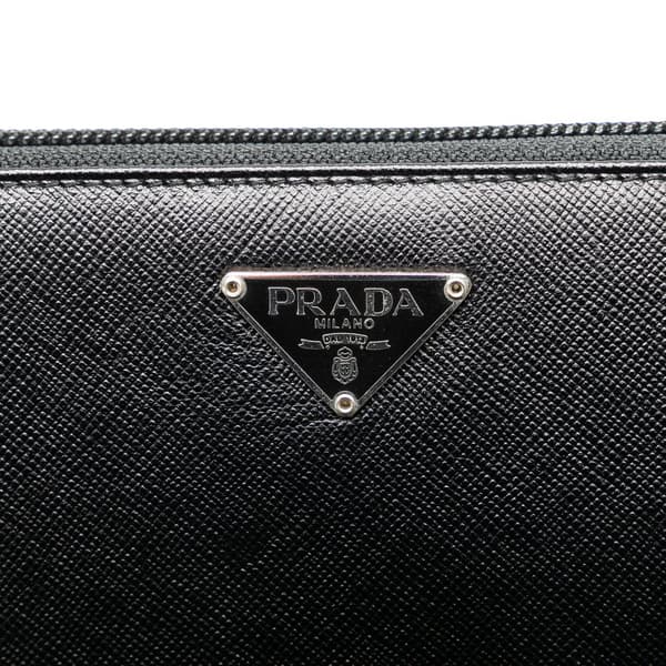 Pre-owned Prada Saffiano Zip Around Long Wallet Black