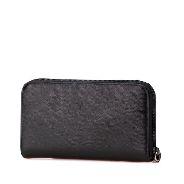 Pre-owned Prada Saffiano Zip Around Long Wallet Black