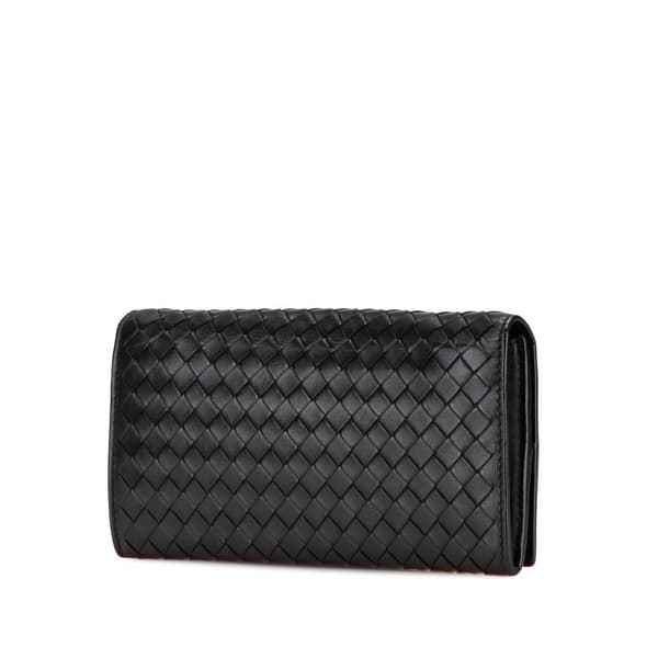 Pre-owned Bottega Veneta Nappa Intrecciato Continental Flap Wallet Black