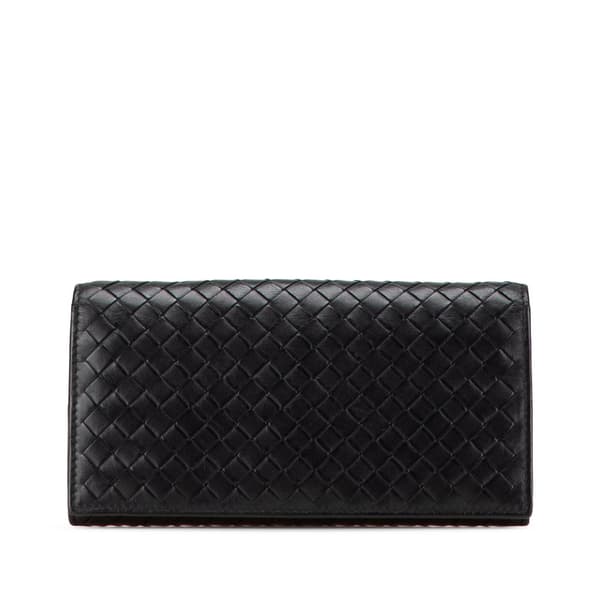 Pre-owned Bottega Veneta Nappa Intrecciato Continental Flap Wallet Black