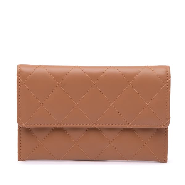 Pre-owned Chanel Quilted Lambskin Flap Card Holder Brown