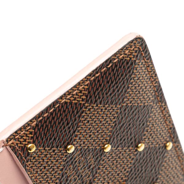 Pre-owned Louis Vuitton Damier Ebene Studded Card Holder Brown
