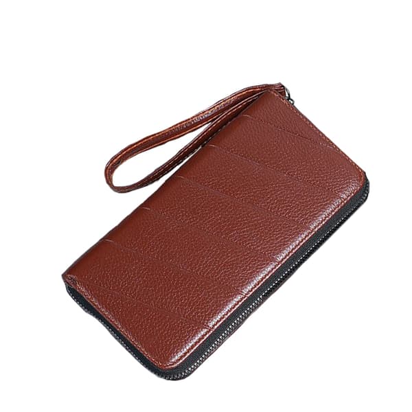 INF Stilig Brun PU Lær Lang Bifold Herre Lommebok Clutch