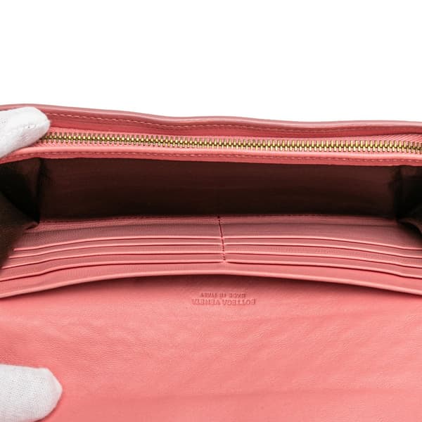 Pre-owned Bottega Veneta Leather Intrecciato Long Wallet Pink