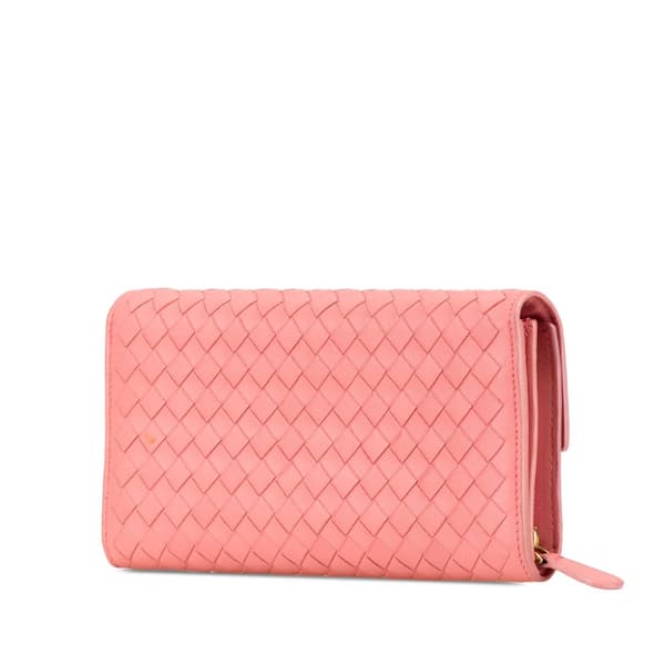 Pre-owned Bottega Veneta Leather Intrecciato Long Wallet Pink