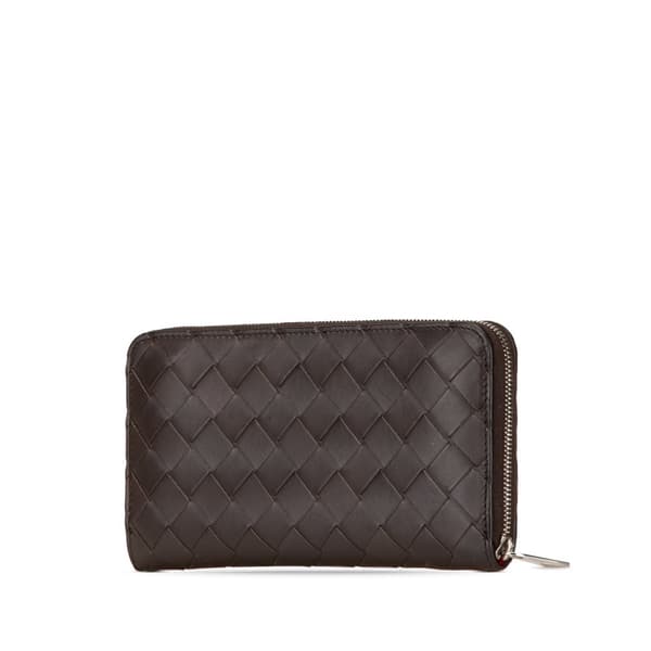 Pre-owned Bottega Veneta Leather Intrecciato Zip Around Long Wallet Brown