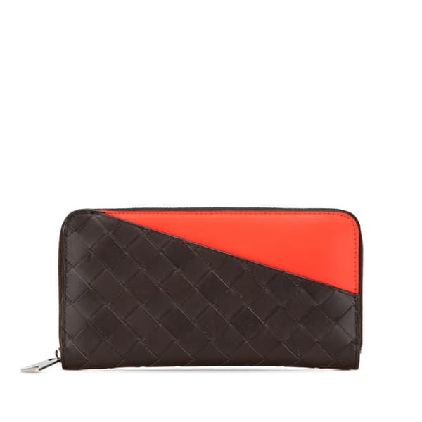 Pre-owned Bottega Veneta Leather Intrecciato Zip Around Long Wallet Brown