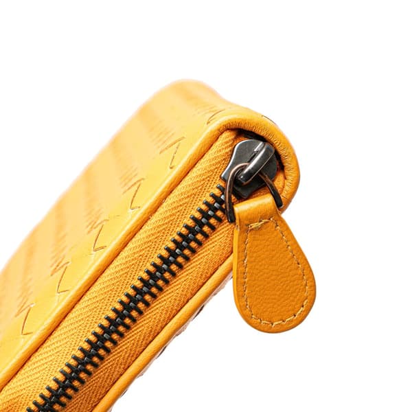 Pre-owned Bottega Veneta Leather Intrecciato Zip Around Wallet Orange