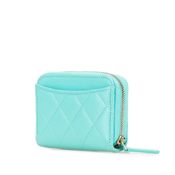 Pre-owned Chanel CC Quilted Caviar Zip Coin Purse Blue