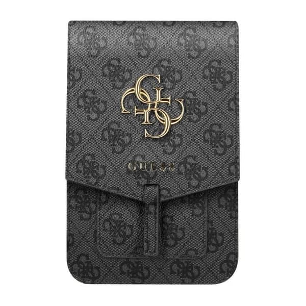 Pochette för smartphone med tryck och axelrem, kortfodral med 4G Guess-logotyp i grått