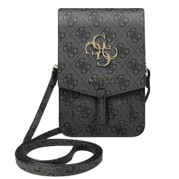 Pochette för smartphone med tryck och axelrem, kortfodral med 4G Guess-logotyp i grått