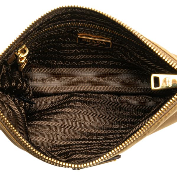 Pre-owned Prada Tessuto Wristlet Pouch Brown