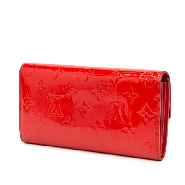 Pre-owned Louis Vuitton Monogram Vernis Sarah Wallet Red