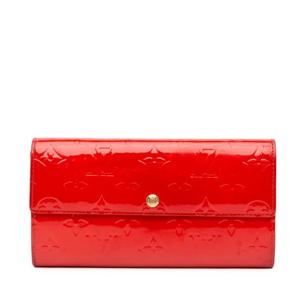 Pre-owned Louis Vuitton Monogram Vernis Sarah Wallet Red