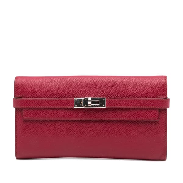 Pre-owned Hermès Epsom Kelly Longue Wallet Red