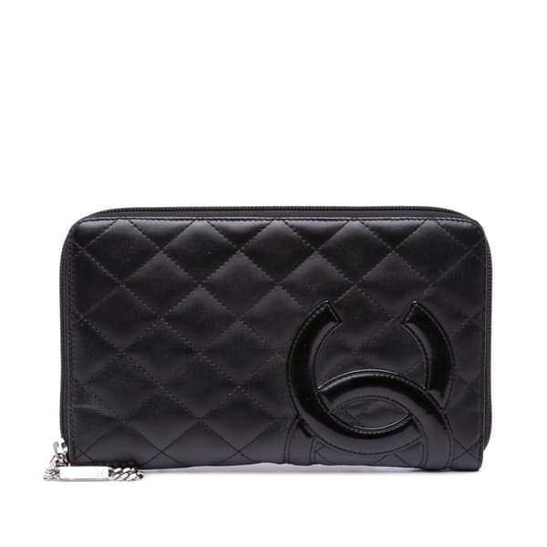 Pre-owned Chanel Lambskin Cambon Ligne Zippy Organizer Wallet Black