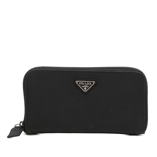 Pre-owned Prada Tessuto Zip Around Long Wallet Black