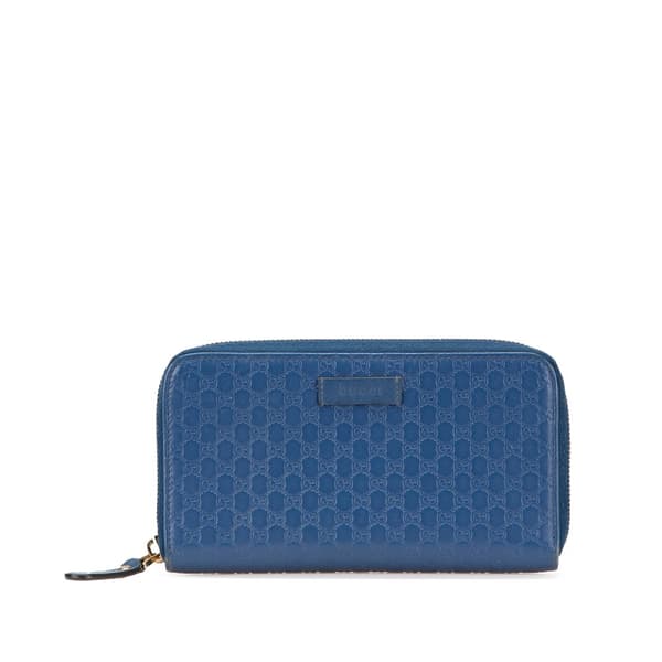 Pre-owned Gucci Microguccissima Zip Around Long Wallet Blue