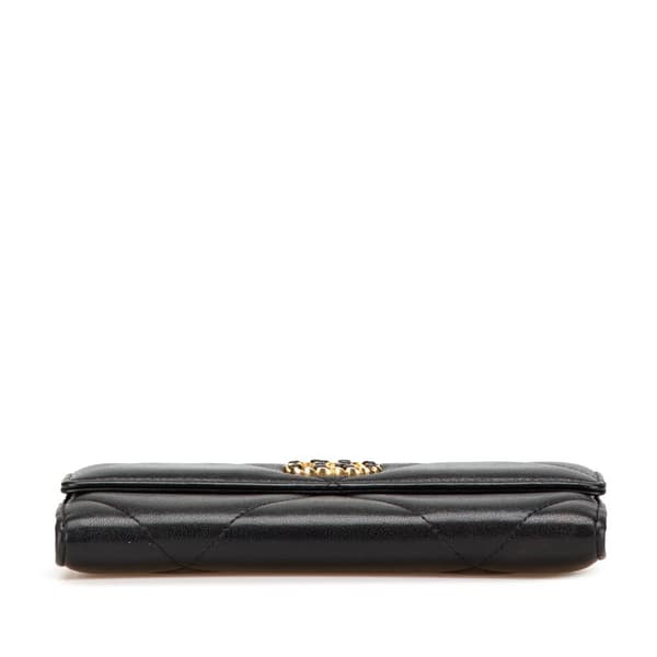 Pre-owned Chanel Lambskin 19 Flap Long Wallet Black