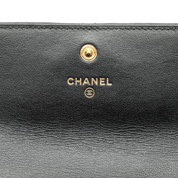 Pre-owned Chanel Lambskin 19 Flap Long Wallet Black