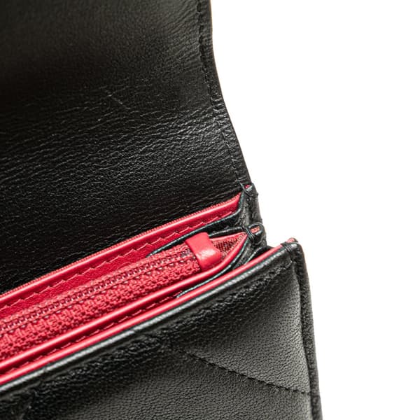 Pre-owned Chanel Lambskin 19 Flap Long Wallet Black