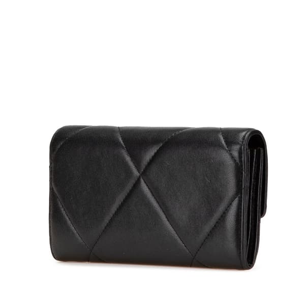 Pre-owned Chanel Lambskin 19 Flap Long Wallet Black