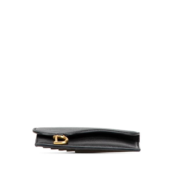 Pre-owned Dior Goatskin Cosmos Saddle Zipped Card Holder Black