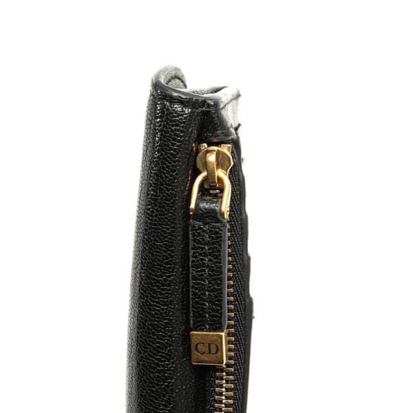 Pre-owned Dior Goatskin Cosmos Saddle Zipped Card Holder Black