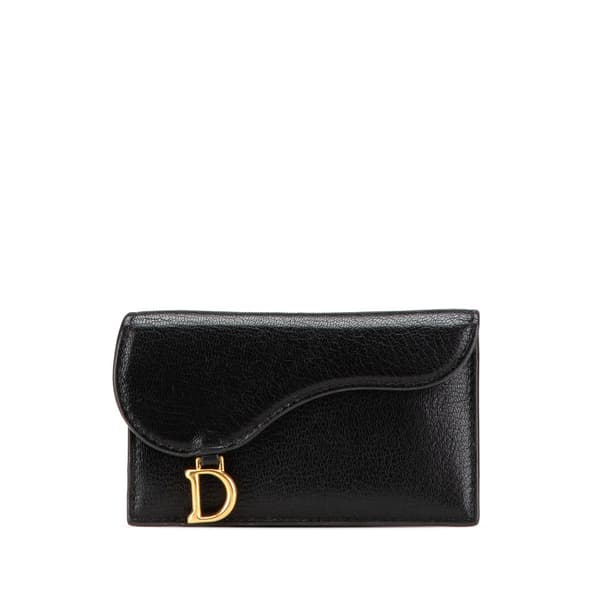 Pre-owned Dior Goatskin Cosmos Saddle Zipped Card Holder Black