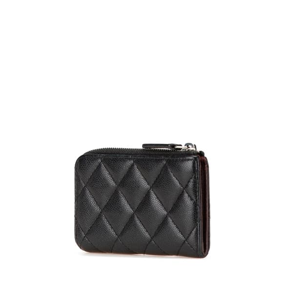 Pre-owned Chanel Quilted Caviar Classic Zipped Key Holder Black
