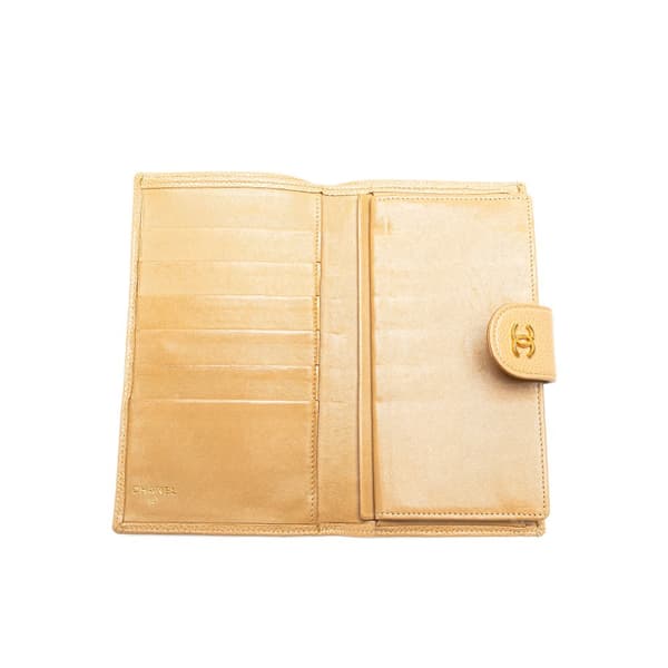 Pre-owned Chanel CC Quilted Caviar Stitched French Long Wallet Brown
