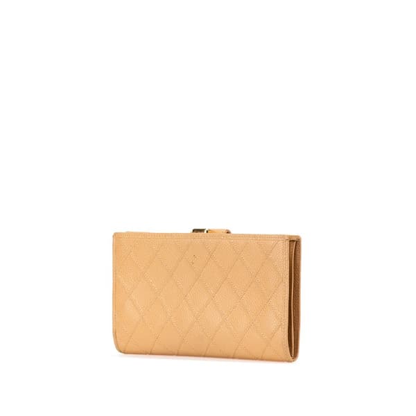 Pre-owned Chanel CC Quilted Caviar Stitched French Long Wallet Brown