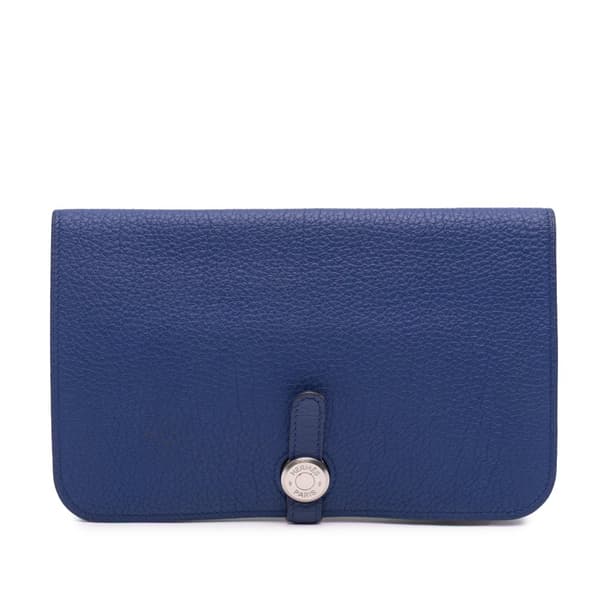 Pre-owned Hermès Clemence Dogon Wallet GM Blue