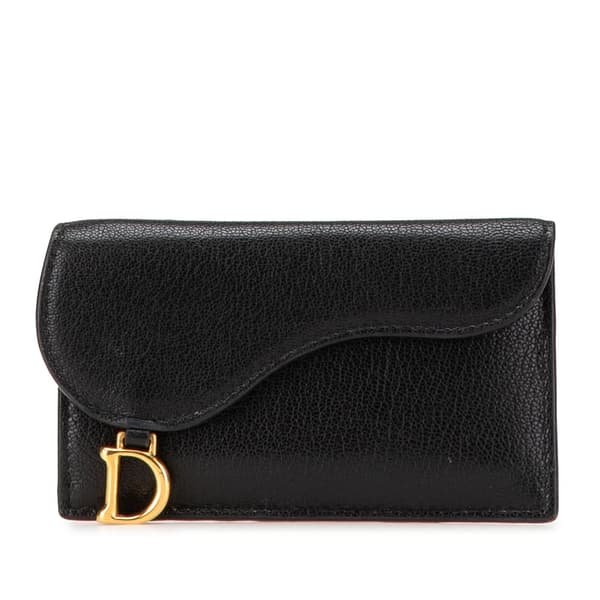 Pre-owned Dior Goatskin Saddle Cosmos Zipped Card Holder Black