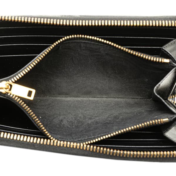 Pre-owned Saint Laurent Leather Tiny Cassandre Zip Around Long Wallet Black
