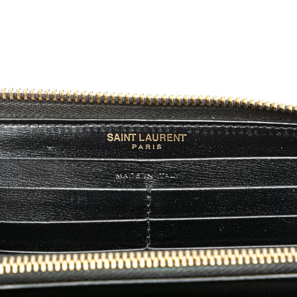 Pre-owned Saint Laurent Leather Tiny Cassandre Zip Around Long Wallet Black