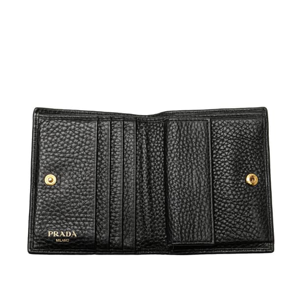 Pre-owned Prada Vitello Grain Bifold Wallet Black