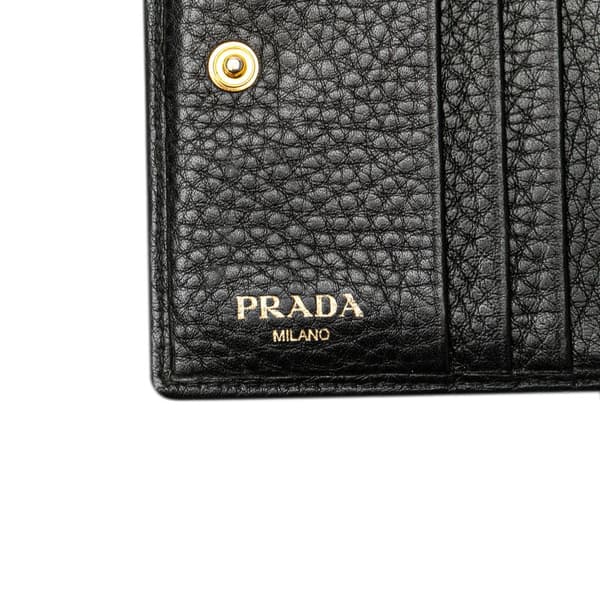 Pre-owned Prada Vitello Grain Bifold Wallet Black