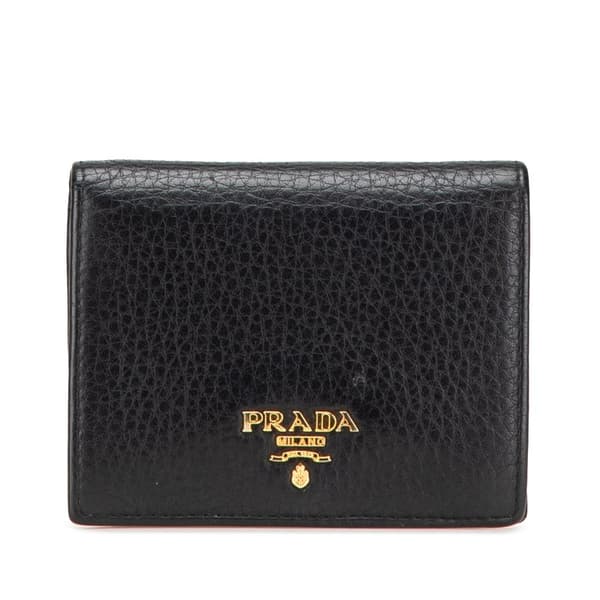 Pre-owned Prada Vitello Grain Bifold Wallet Black